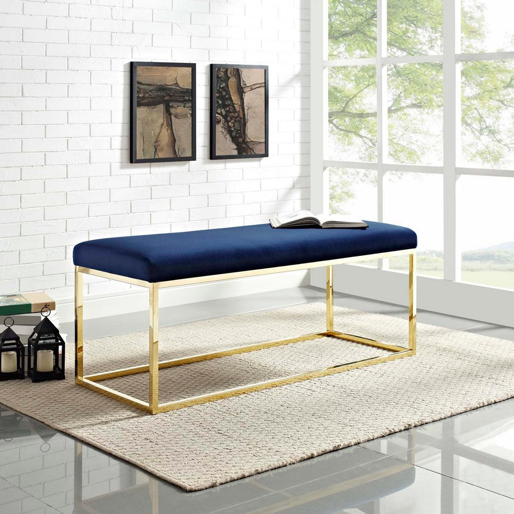 Anticipate Fabric Bench Gold Navy - No Shipping Charges MDY-EEI-2851-GLD-NAV