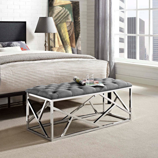 Modway intersperse Button-Tufted Contemporary Modern with Metallic Frame, Bench, Silver Gray