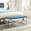 Modway Intersperse Button-Tufted Contemporary Modern Bench With Metallic Geometric Frame, Silver Sea Blue