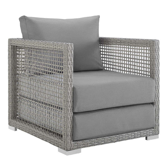 Modway Aura Wicker Rattan Outdoor Patio Arm Chair with Cushions in Gray Gray