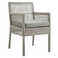 Modway Aura Wicker Rattan Outdoor Patio Dining Arm Chair with Cushion in Gray Gray