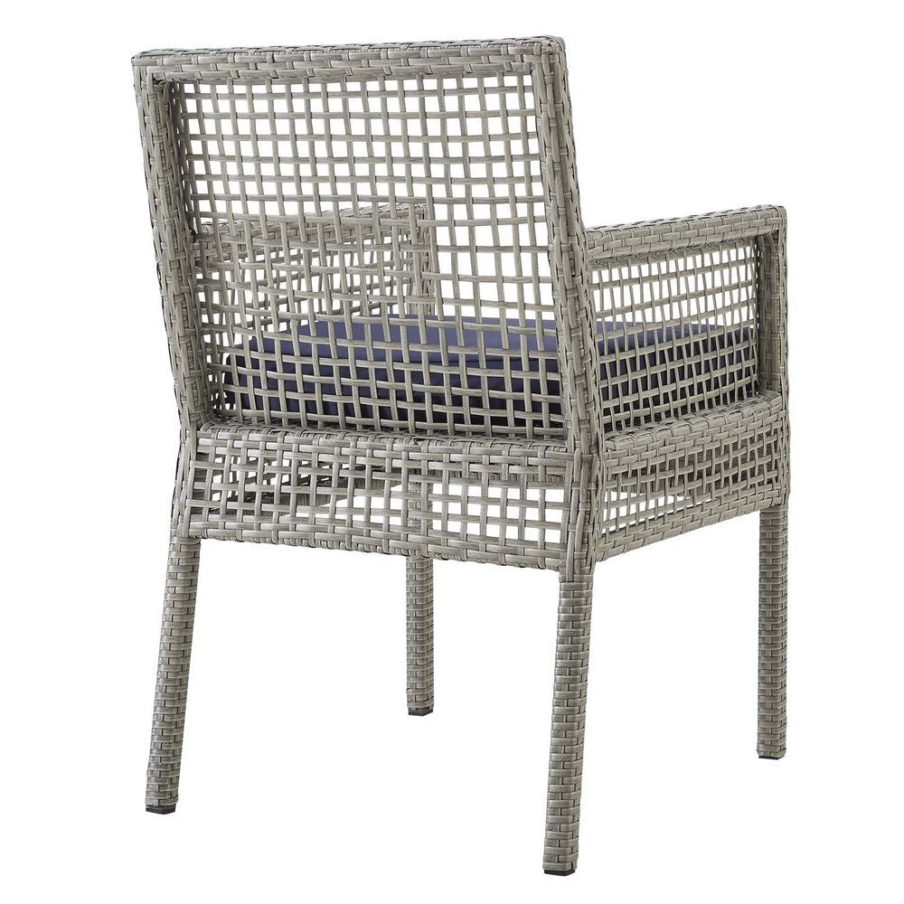 Modway Aura Wicker Rattan Outdoor Patio Dining Arm Chair with Cushion in Gray Navy MDY-EEI-2920-GRY-NAV