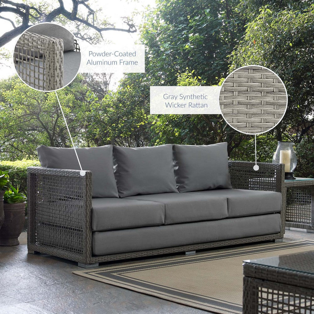 Modway Aura Outdoor Patio Wicker Rattan Sofa Gray Gray MDY-EEI-2923-GRY-GRY