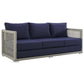 Modway Aura Outdoor Patio Wicker Rattan, Sofa, Gray Navy