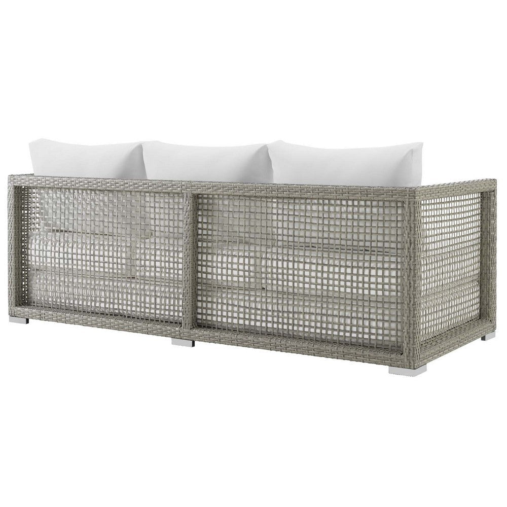 Modway Aura Outdoor Patio Wicker Rattan Sofa Gray White MDY-EEI-2923-GRY-WHI