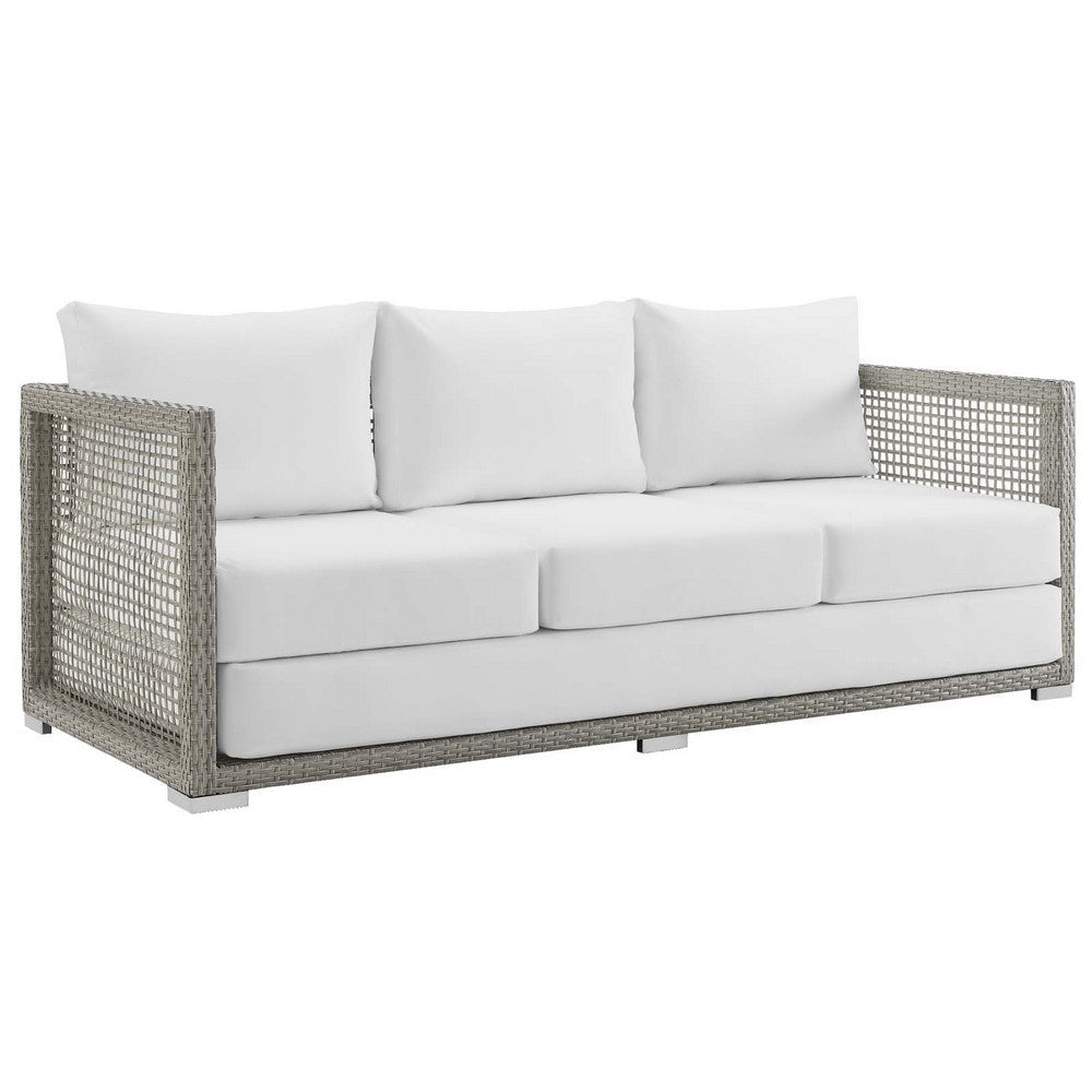 Modway Aura Outdoor Patio Wicker Rattan, Sofa, Gray White