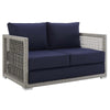 Modway Aura Outdoor Patio Wicker Rattan, Loveseat, Gray Navy