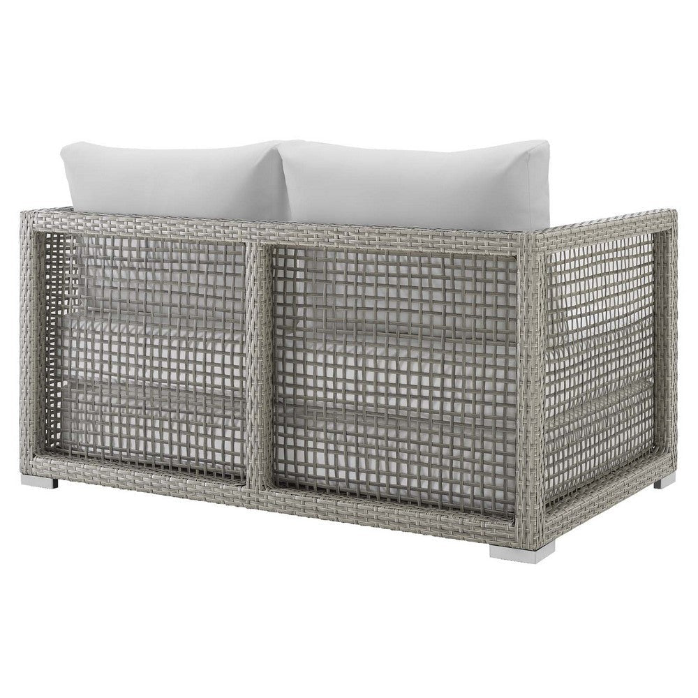 Modway EEI-2924 Aura Wicker Rattan Outdoor Patio 52’’ Loveseat with Cushions in Gray White MDY-EEI-2924-GRY-WHI