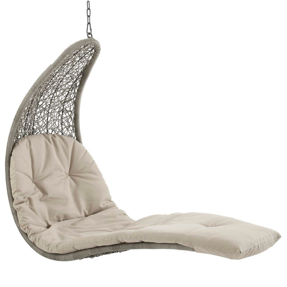 Modway Landscape Wicker Rattan Outdoor Patio Porch Chaise Lounge Hanging Swing Chair Set with Stand in Light Gray Beige MDY-EEI-2952-LGR-BEI