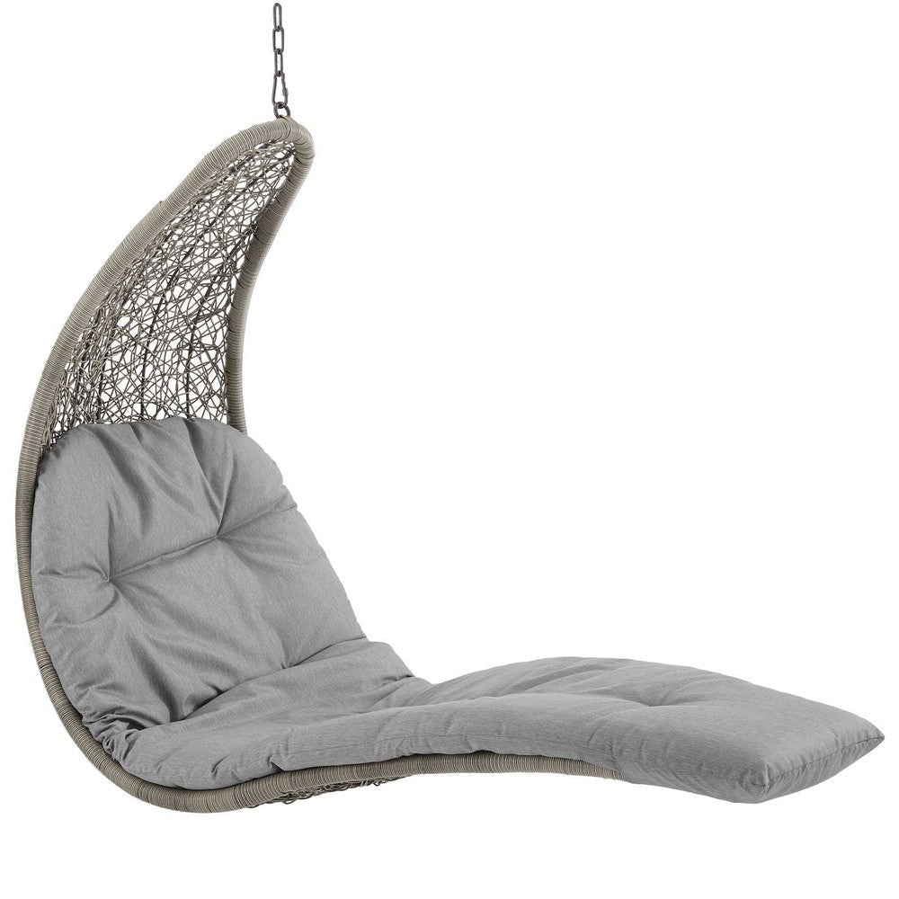 Modway Landscape Wicker Rattan Outdoor Patio Porch Chaise Lounge Hanging Swing Chair Set with Stand in Light Gray Gray MDY-EEI-2952-LGR-GRY