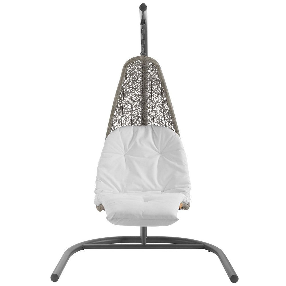 Modway Landscape Wicker Rattan Outdoor Patio Porch Chaise Lounge Hanging Swing Chair Set with Stand in Light Gray White MDY-EEI-2952-LGR-WHI