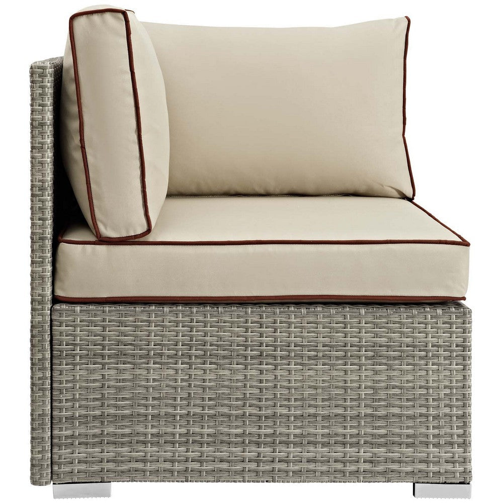 Modway Repose Wicker Rattan Outdoor Patio Corner Sectional Sofa Chair with Cushions in Light Gray Beige MDY-EEI-2956-LGR-BEI