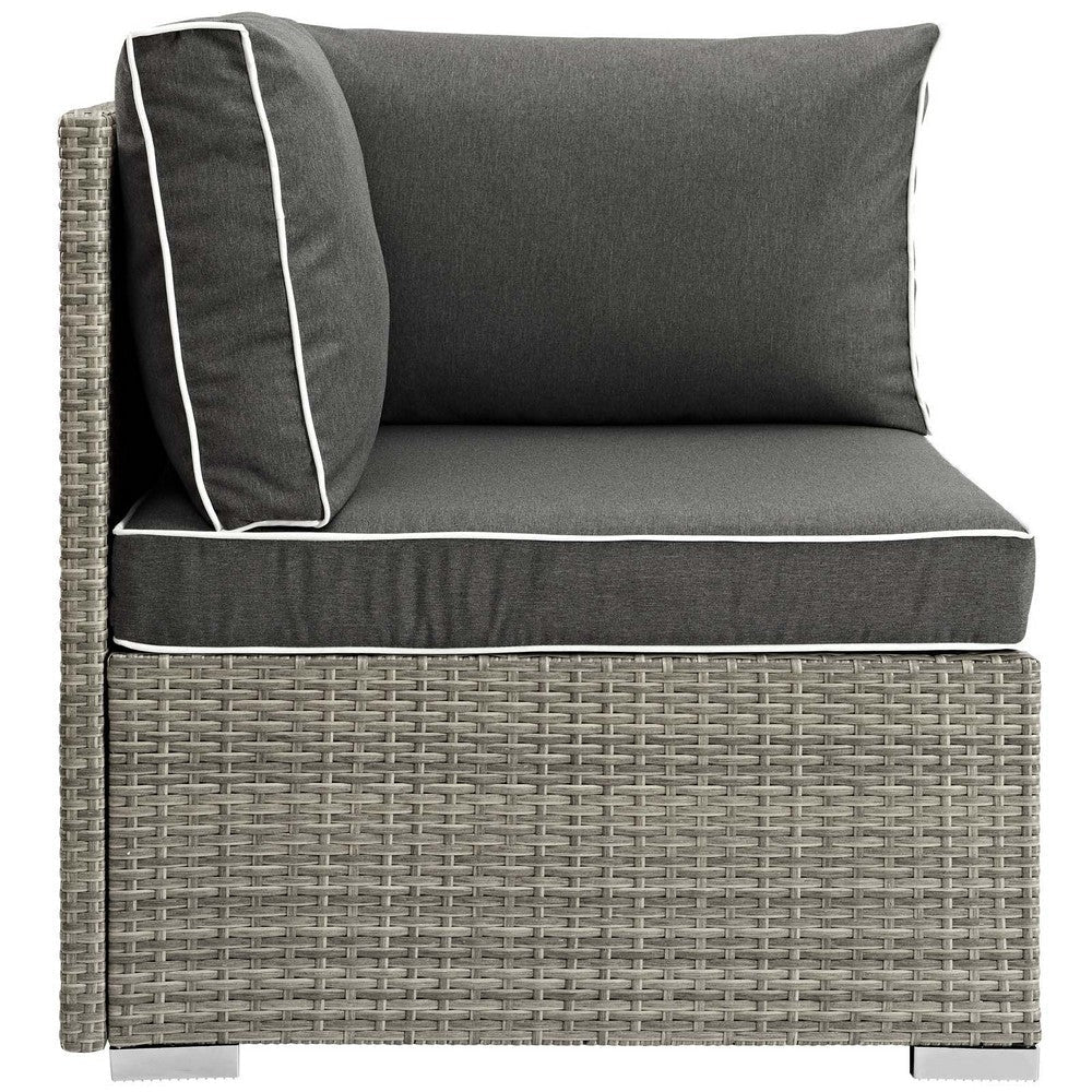 Modway Repose Wicker Rattan Outdoor Patio Corner Sectional Sofa Chair with Cushions in Light Gray Charcoal MDY-EEI-2956-LGR-CHA