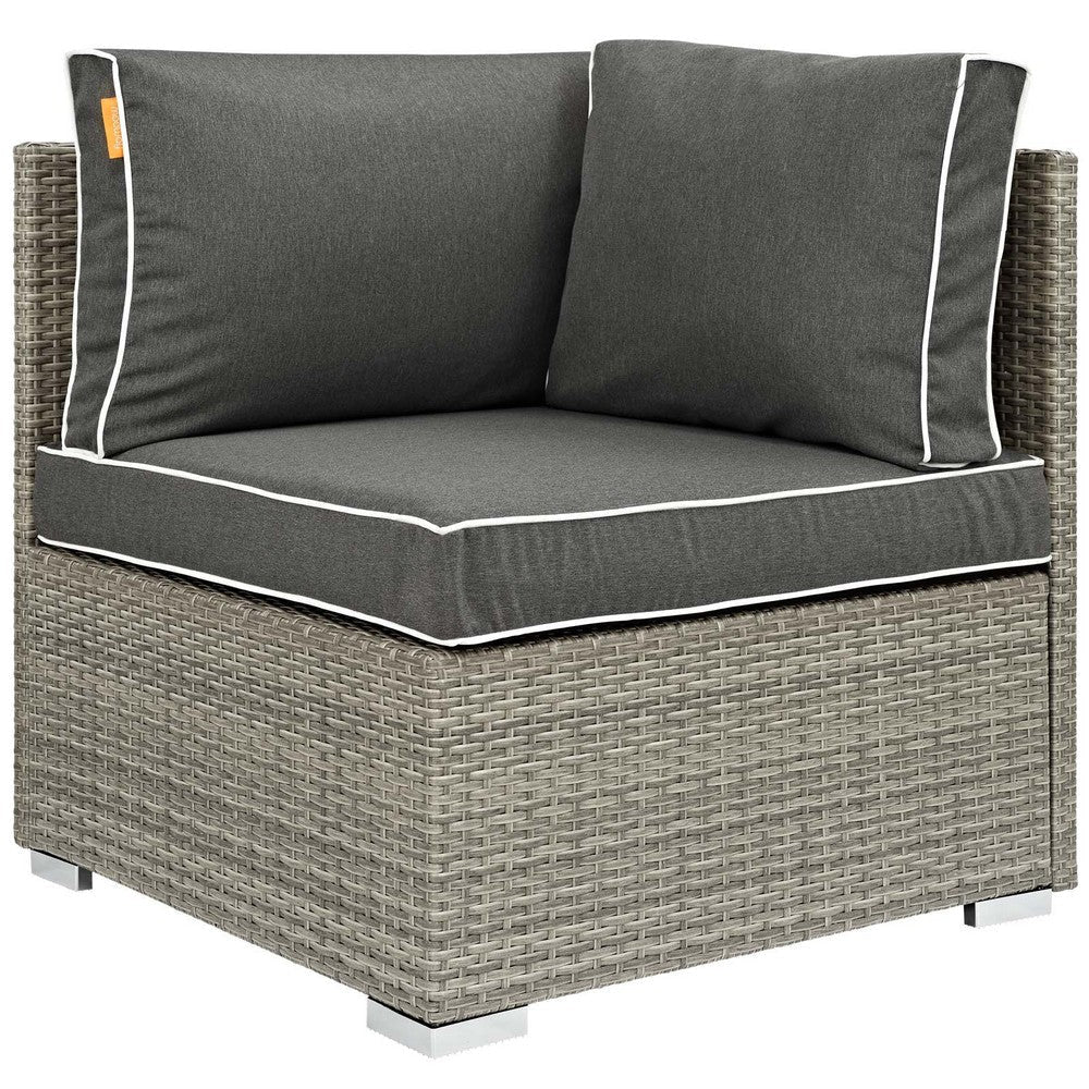 Modway Repose Wicker Rattan Outdoor Patio Corner Sectional Sofa Chair with Cushions in Light Gray Charcoal