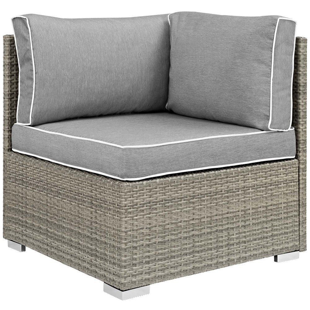 Modway Repose Wicker Rattan Outdoor Patio Corner Sectional Sofa Chair with Cushions in Light Gray Gray