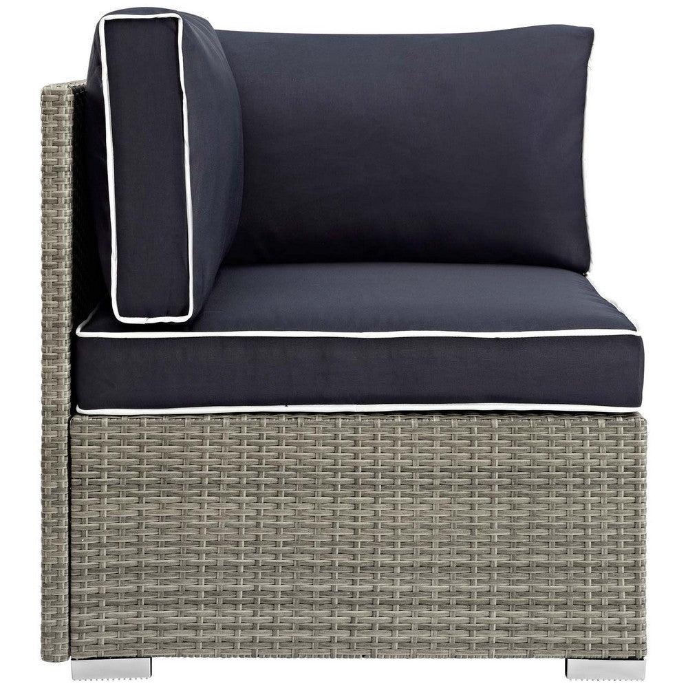 Modway Repose Wicker Rattan Outdoor Patio Corner Sectional Sofa Chair with Cushions in Light Gray Navy MDY-EEI-2956-LGR-NAV