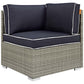 Modway Repose Wicker Rattan Outdoor Patio Corner Sectional Sofa Chair with Cushions in Light Gray Navy