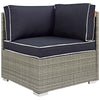 Modway Repose Wicker Rattan Outdoor Patio Corner Sectional Sofa Chair with Cushions in Light Gray Navy