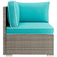 Modway Repose Wicker Rattan Outdoor Patio Corner Sectional Sofa Chair with Cushions in Light Gray Turquoise MDY-EEI-2956-LGR-TRQ