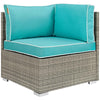 Modway Repose Wicker Rattan Outdoor Patio Corner Sectional Sofa Chair with Cushions in Light Gray Turquoise