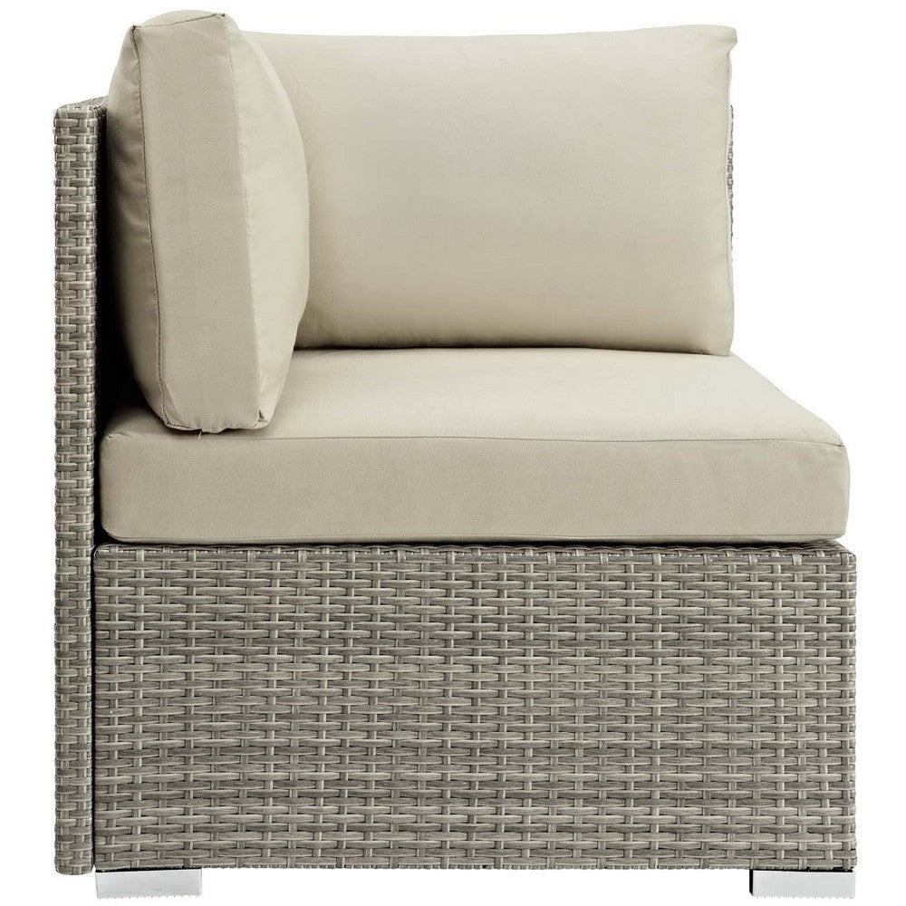 Modway Repose Wicker Rattan Outdoor Patio Corner Sectional Sofa Chair with Sunbrella® Fabric Cushions in Light Gray Beige