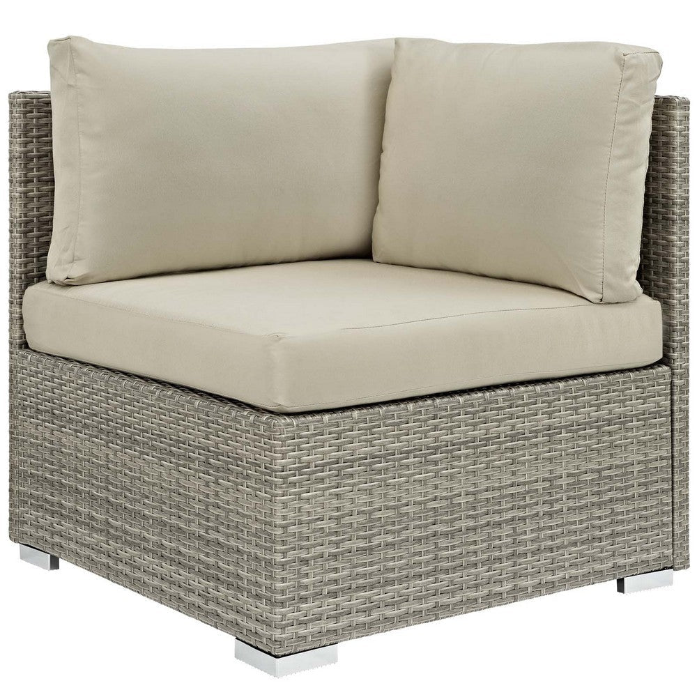 Modway Repose Wicker Rattan Outdoor Patio Corner Sectional Sofa Chair with Sunbrella® Fabric Cushions in Light Gray Beige