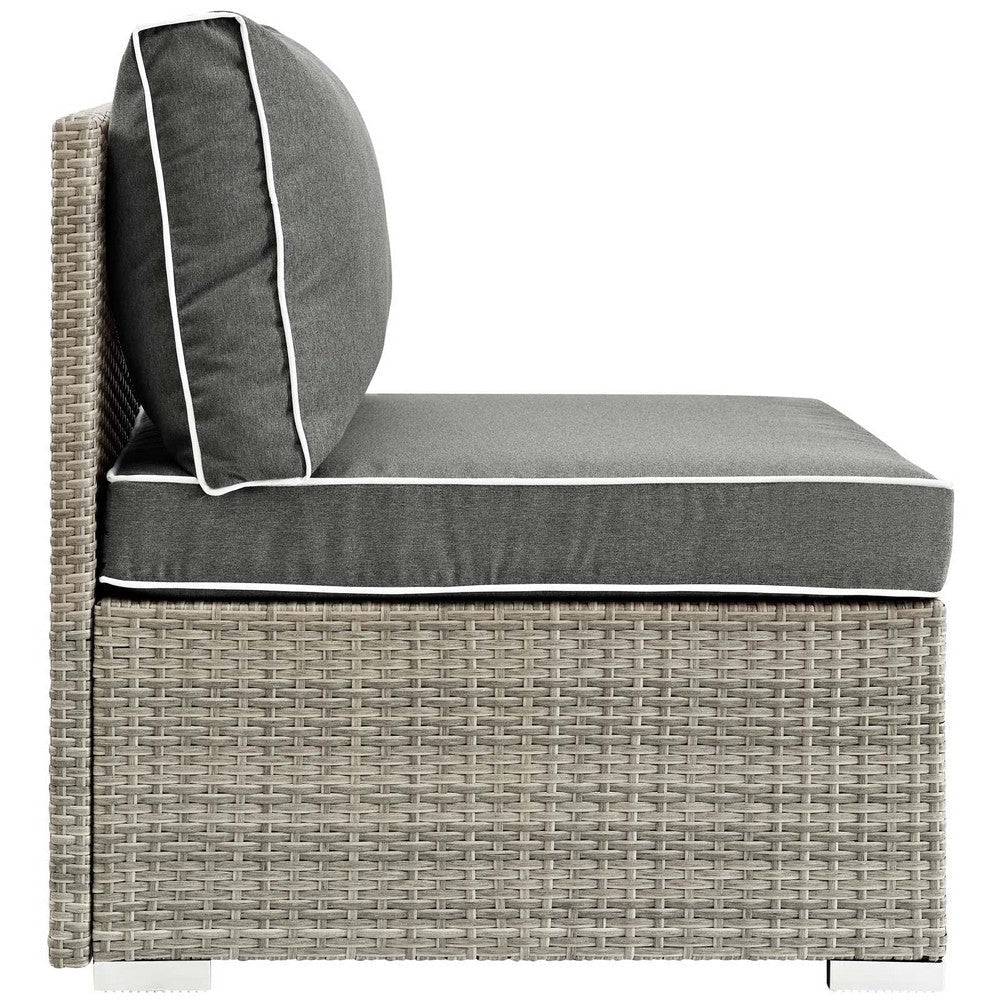 Modway Repose Wicker Rattan Outdoor Patio Armless Sectional Sofa Chair with Cushions in Light Gray Charcoal MDY-EEI-2958-LGR-CHA