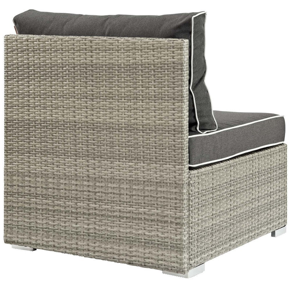 Modway Repose Wicker Rattan Outdoor Patio Armless Sectional Sofa Chair with Cushions in Light Gray Charcoal MDY-EEI-2958-LGR-CHA