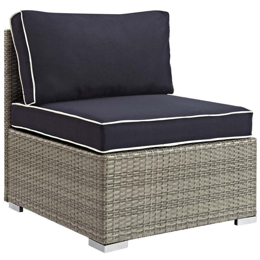 Modway Repose Wicker Rattan Outdoor Patio Armless Sectional Sofa Chair with Cushions in Light Gray Navy