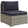 Modway Repose Wicker Rattan Outdoor Patio Armless Sectional Sofa Chair with Cushions in Light Gray Navy