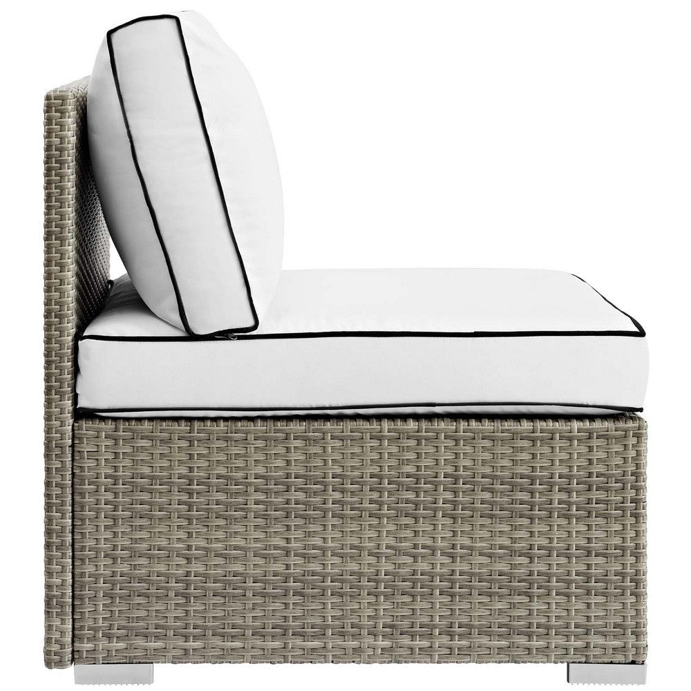 Modway Repose Wicker Rattan Outdoor Patio Armless Sectional Sofa Chair with Cushions in Light Gray White MDY-EEI-2958-LGR-WHI