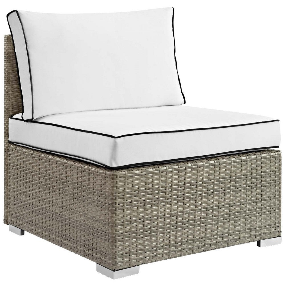 Modway Repose Wicker Rattan Outdoor Patio Armless Sectional Sofa Chair with Cushions in Light Gray White