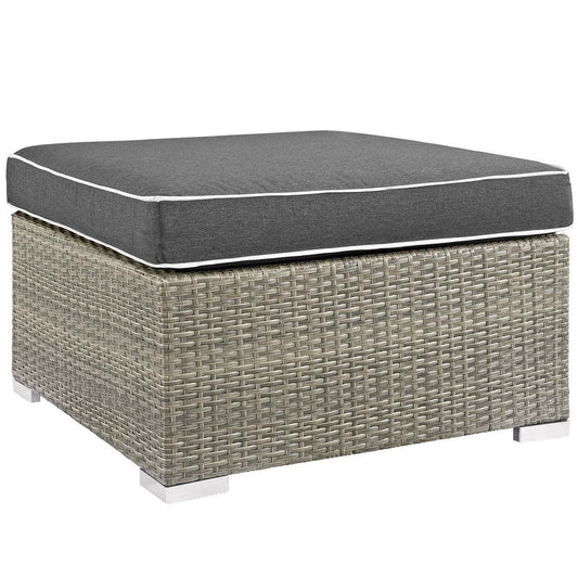 Modway Repose Wicker Rattan Outdoor Patio Ottoman wth Cushions in Light Gray Charcoal