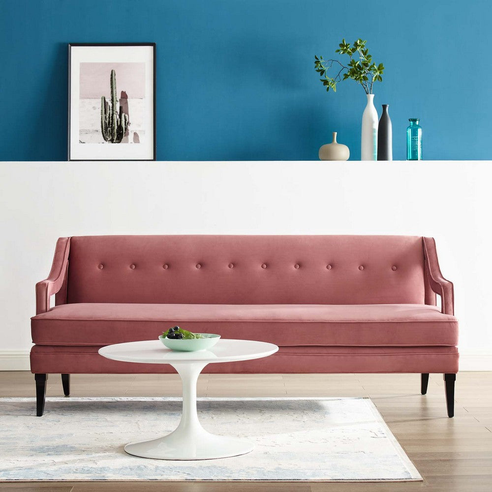 Modway Concur Mid-Century Modern Upholstered Velvet Sofa In Dusty Rose MDY-EEI-2997-DUS