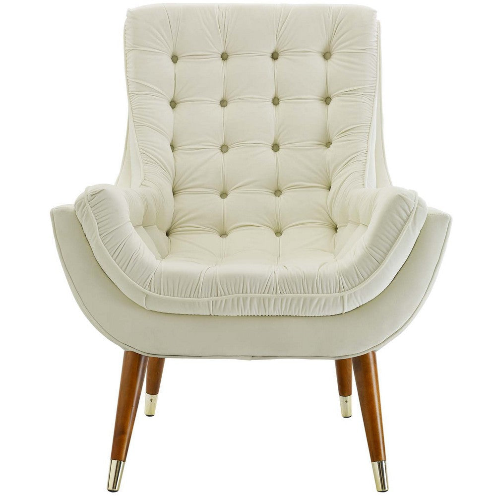 Modway Suggest Button Tufted Upholstered Velvet Lounge Chair Ivory MDY-EEI-3001-IVO