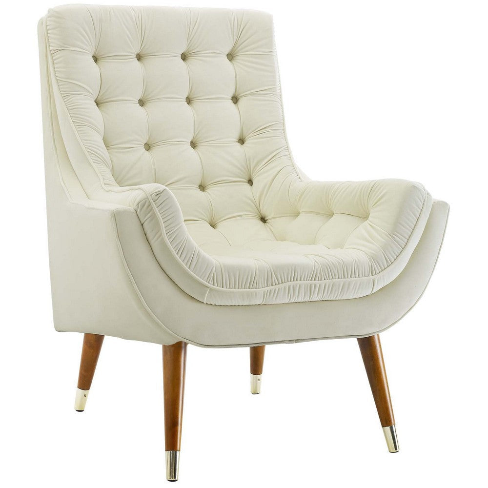 Modway Suggest Button Tufted Upholstered Velvet Lounge Chair, Ivory