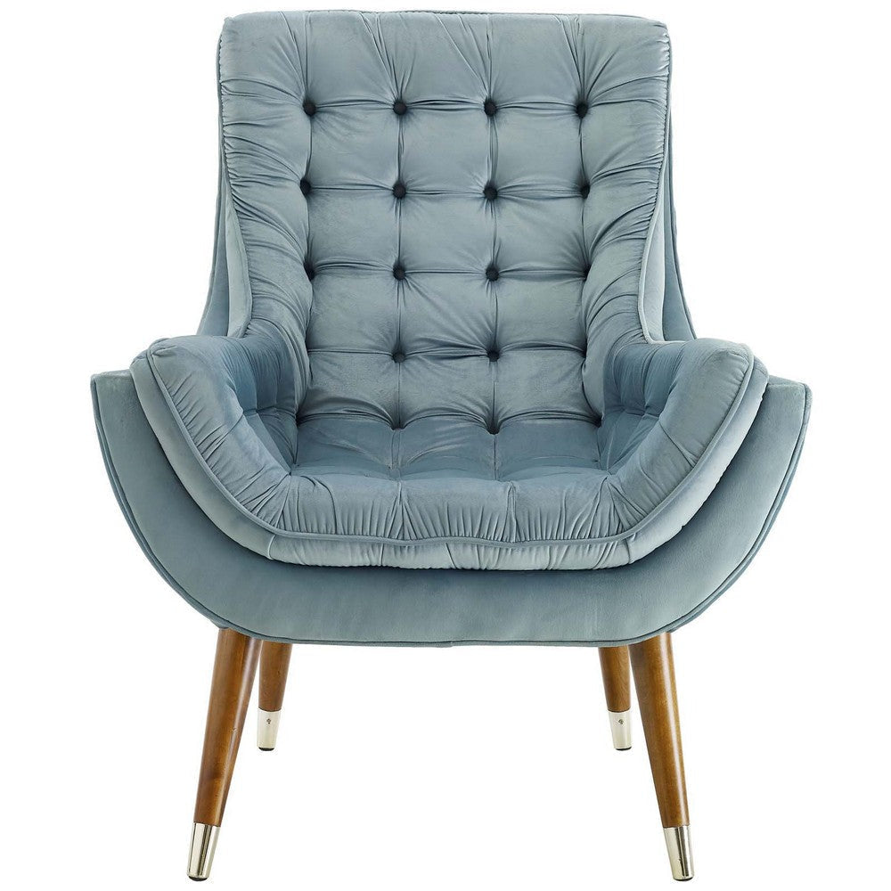 Modway Suggest Button Tufted Upholstered Velvet Lounge Chair Light Blue MDY-EEI-3001-LBU