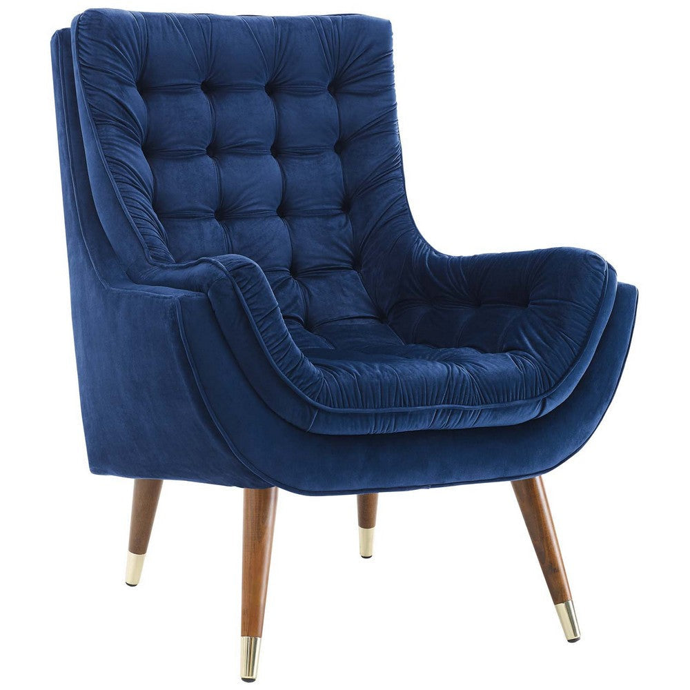 Modway Suggest Button Tufted Upholstered Velvet Lounge Chair, Navy