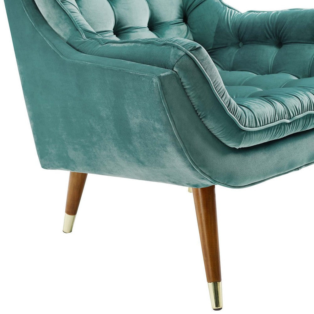 Modway Suggest Button Tufted Upholstered Velvet Lounge Chair Teal MDY-EEI-3001-TEA