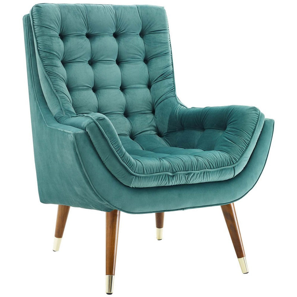 Modway Suggest Button Tufted Upholstered Velvet Lounge Chair, Teal