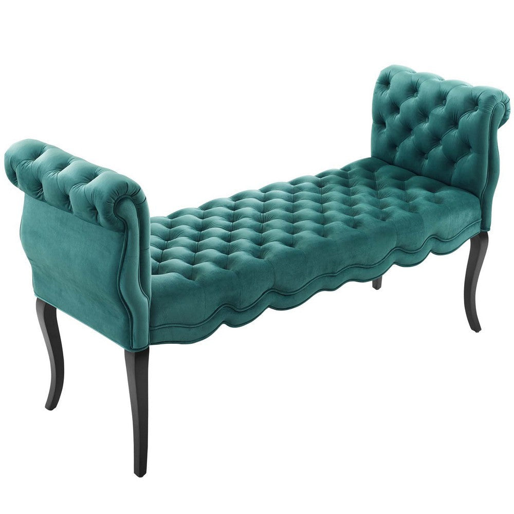 Modway Adelia Chesterfield Style Performance Velvet Entryway Bench in Teal MDY-EEI-3018-TEA