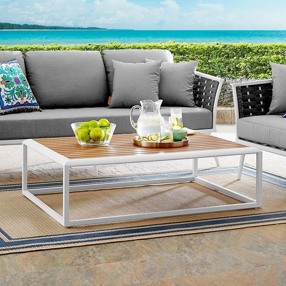 Modway Stance Outdoor Patio Contemporary Modern Wood Grain Aluminum Coffee Table In White Natural MDY-EEI-3021-WHI-NAT