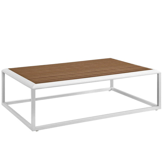 Modway Stance Outdoor Patio Contemporary Modern Wood Grain Aluminum Coffee Table In White Natural