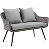 Modway Endeavor Wicker Rattan Aluminum Outdoor Patio Loveseat with Cushions in Gray Gray