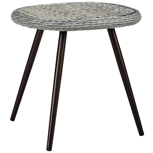 Modway Endeavor Wicker Rattan Aluminum Glass Outdoor Patio Side End Table in Gray