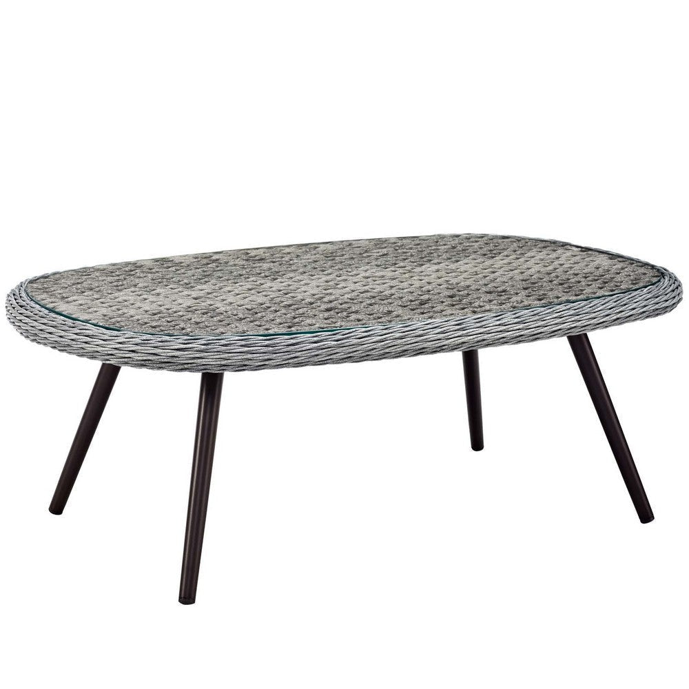 Modway Endeavor Wicker Rattan Aluminum Glass Outdoor Patio Coffee Table in Gray