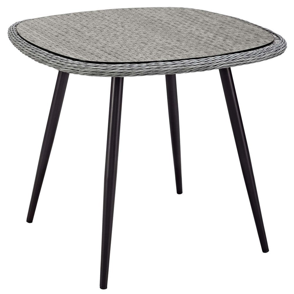 Modway Endeavor Wicker Rattan Aluminum Glass Outdoor Patio 36" Square Dining Table in Gray