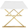 Modway Sector 87’’ Modern Dining Table with Gold Stainless Steel Metal X-Base in White Gold MDY-EEI-3034-WHI