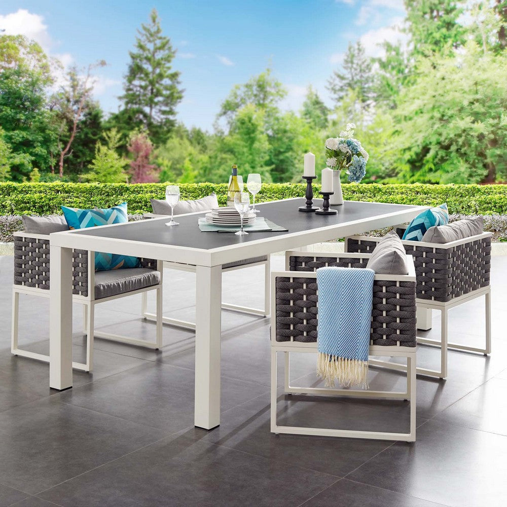 Modway Stance 91’’ Outdoor Patio Modern Spray Stone Glass Aluminum Dining Table in White Gray MDY-EEI-3052-WHI-GRY