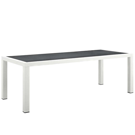 Modway Stance 91" Outdoor Patio Modern Spray Stone Glass Aluminum Dining Table in White Gray